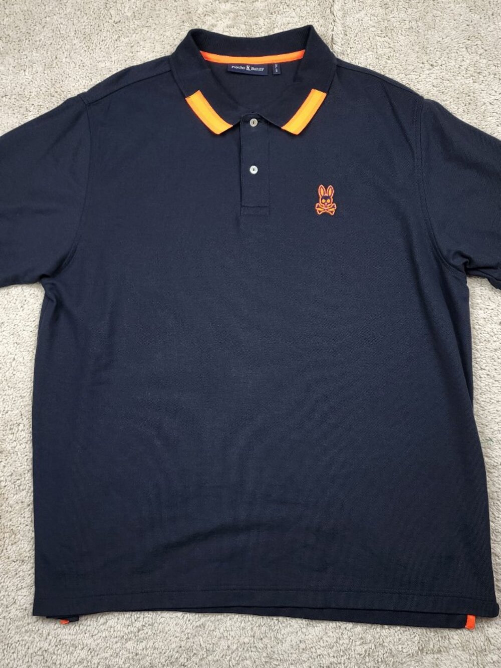 Psycho Bunny Polo Shirt XXL 2XL 8 Skull Logo Short Sleeve Golf Navy orange Pima